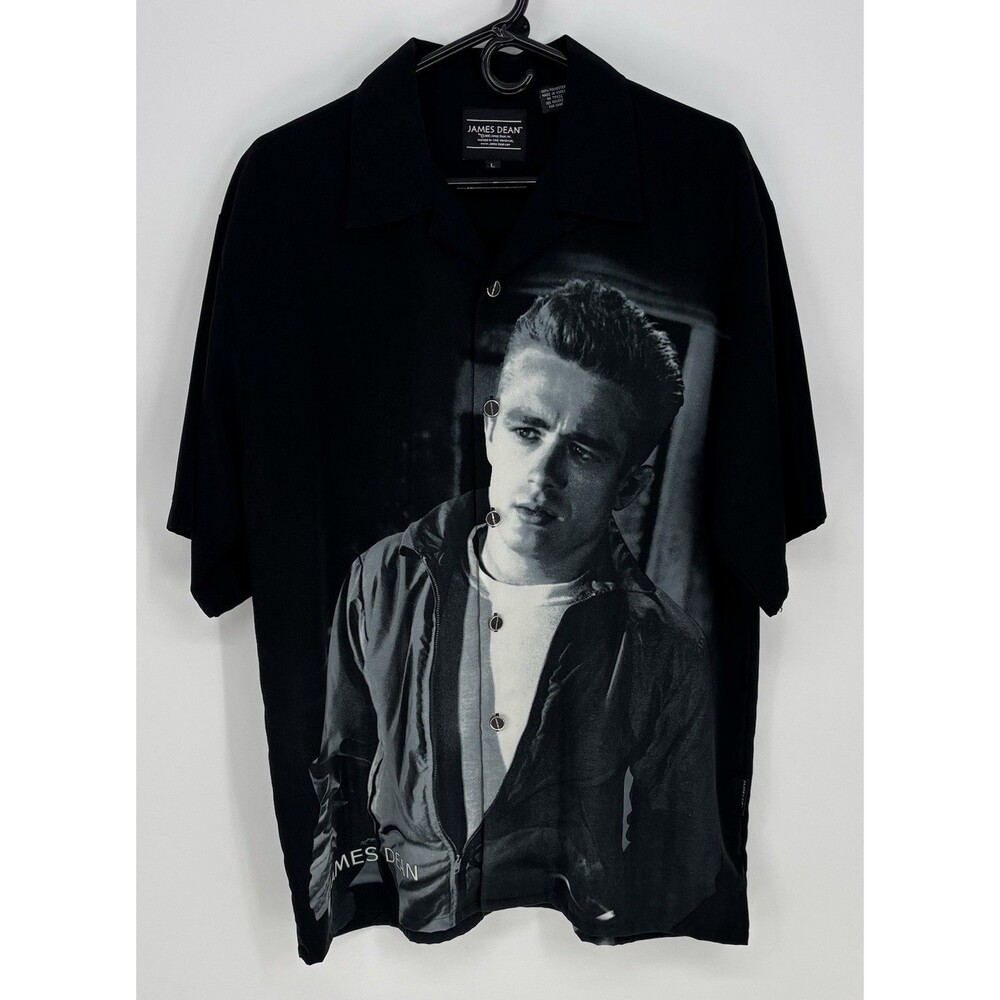 Vintage Y2K Dragonfly James Dean Shirt Mens L Black Photo Print Button NWOT